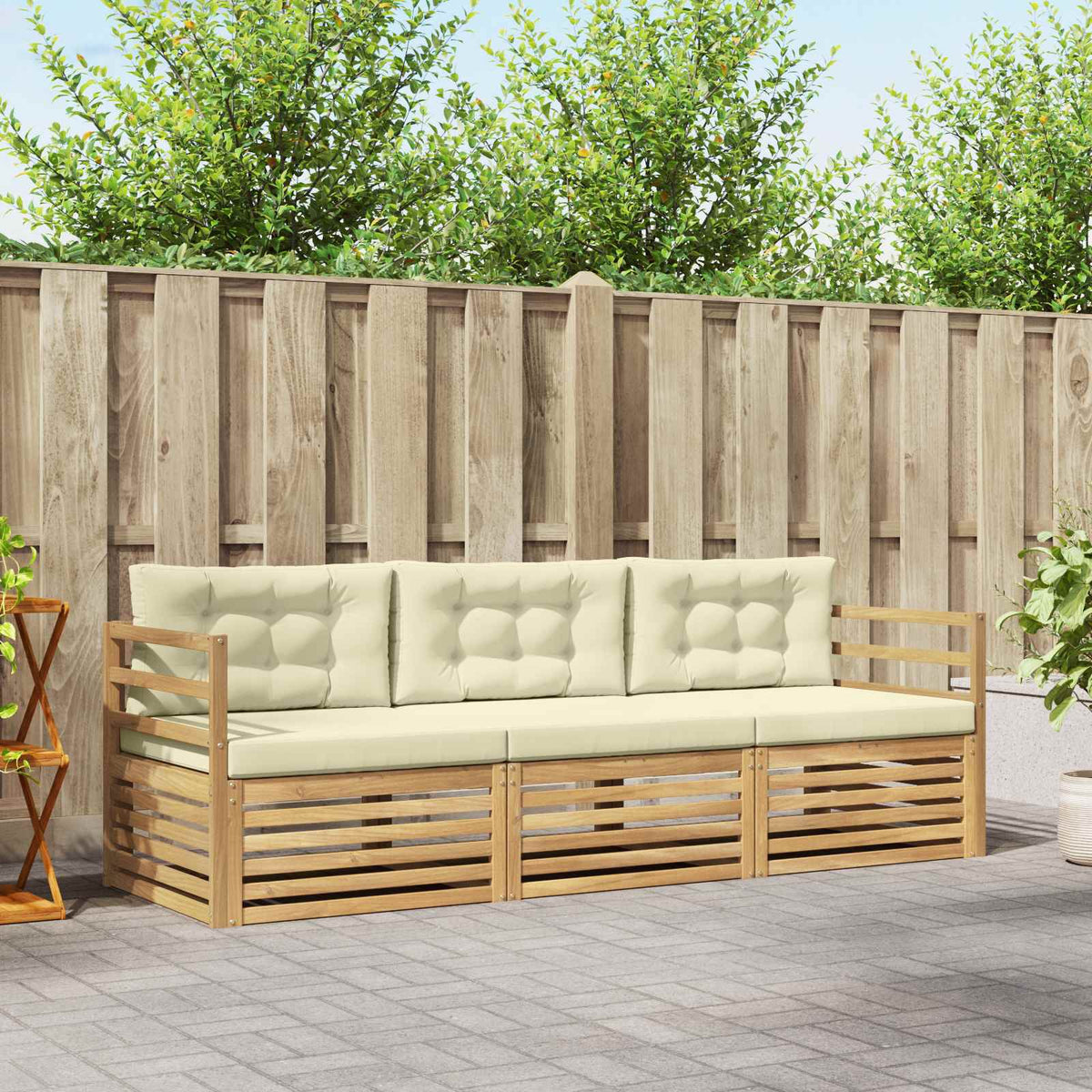 Buiten bankenset met kussen 3 pcs Wit en crèmekleurig Polyester is nu te koop bij PeponiXL, paradijselijk wonen!