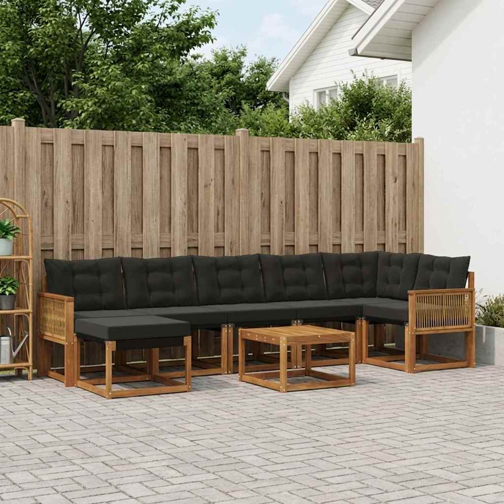 Buiten bankenset met kussen 8 pcs Naturel en Zwart is nu te koop bij PeponiXL, paradijselijk wonen!