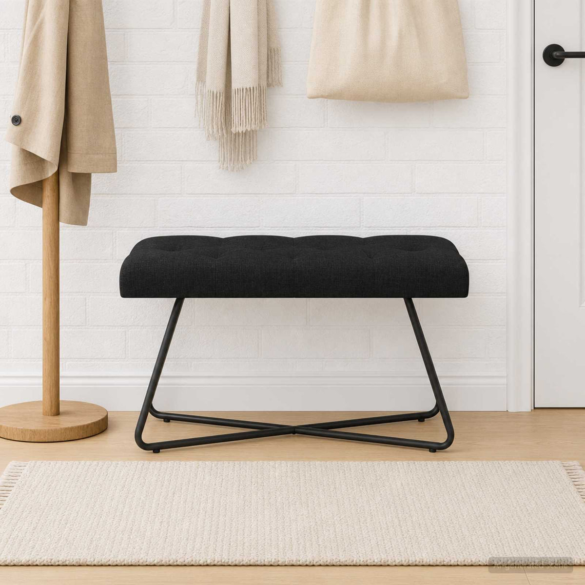 Bank met knoopverstelling Zwart 80 x 40 x 46 cm Stof is nu te koop bij PeponiXL, paradijselijk wonen!