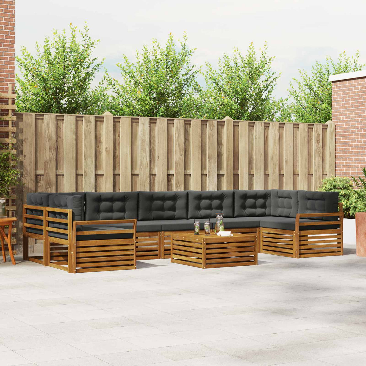 Buiten bankenset met kussen 8 pcs Natuurlijk en Antraciet is nu te koop bij PeponiXL, paradijselijk wonen!