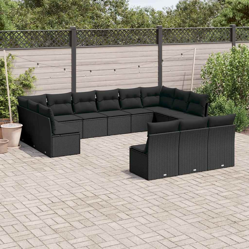 13-delige Loungeset met kussens poly rattan zwart is nu te koop bij PeponiXL, paradijselijk wonen!