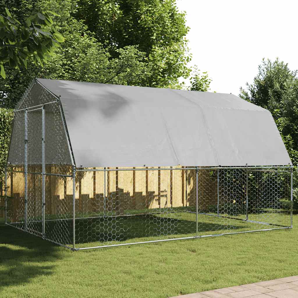Kippenhok met dak en deur gegalvaniseerd staal zilverkleurig is nu te koop bij PeponiXL, paradijselijk wonen!