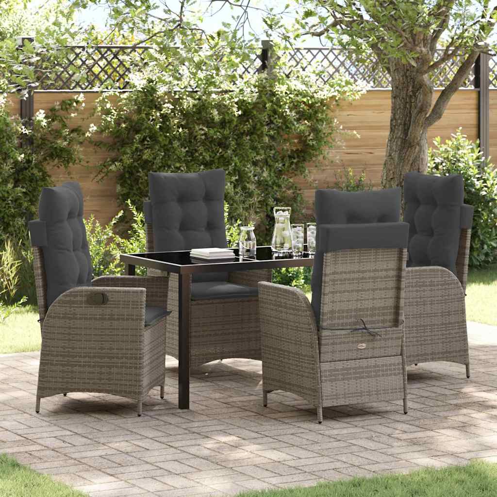 Tuin eettafelset met kussen 5 pcs Grijs poly rattan is nu te koop bij PeponiXL, paradijselijk wonen!