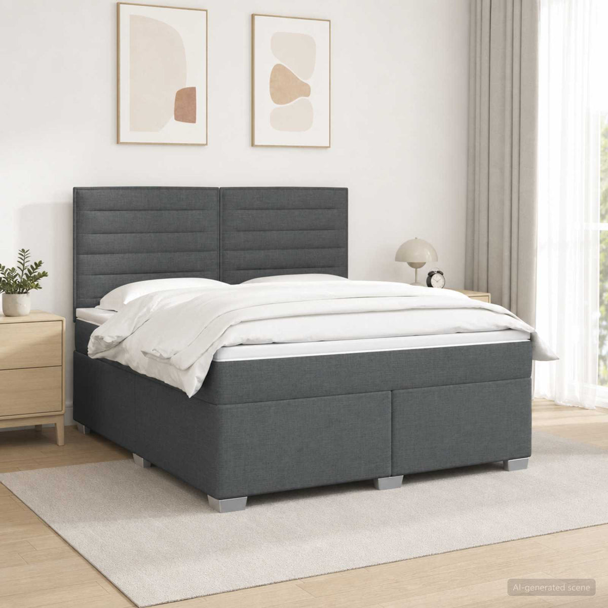 Boxspringbed met matras Donkergrijs 140 x 190 cm Stof is nu te koop bij PeponiXL, paradijselijk wonen!