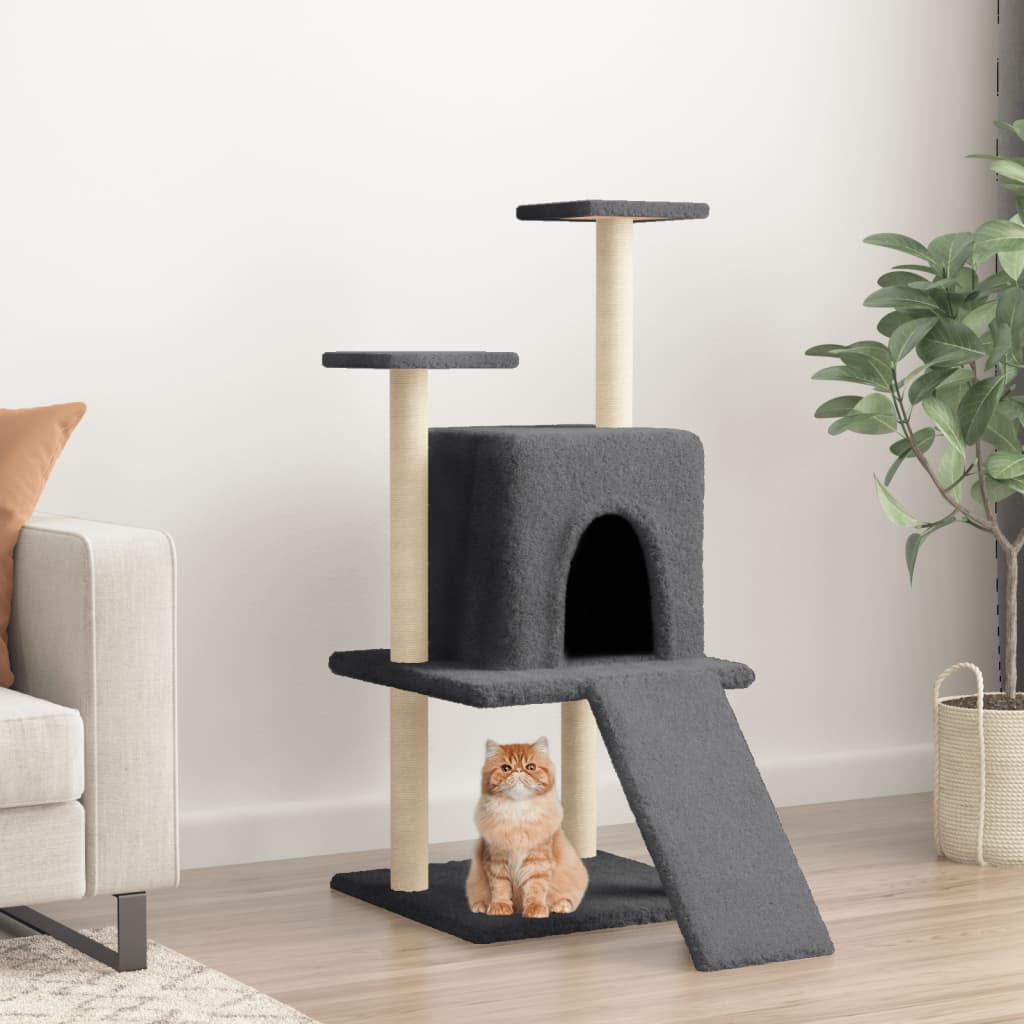 Kattenmeubel met sisal krabpalen 110 cm donkergrijs is nu te koop bij PeponiXL, paradijselijk wonen!