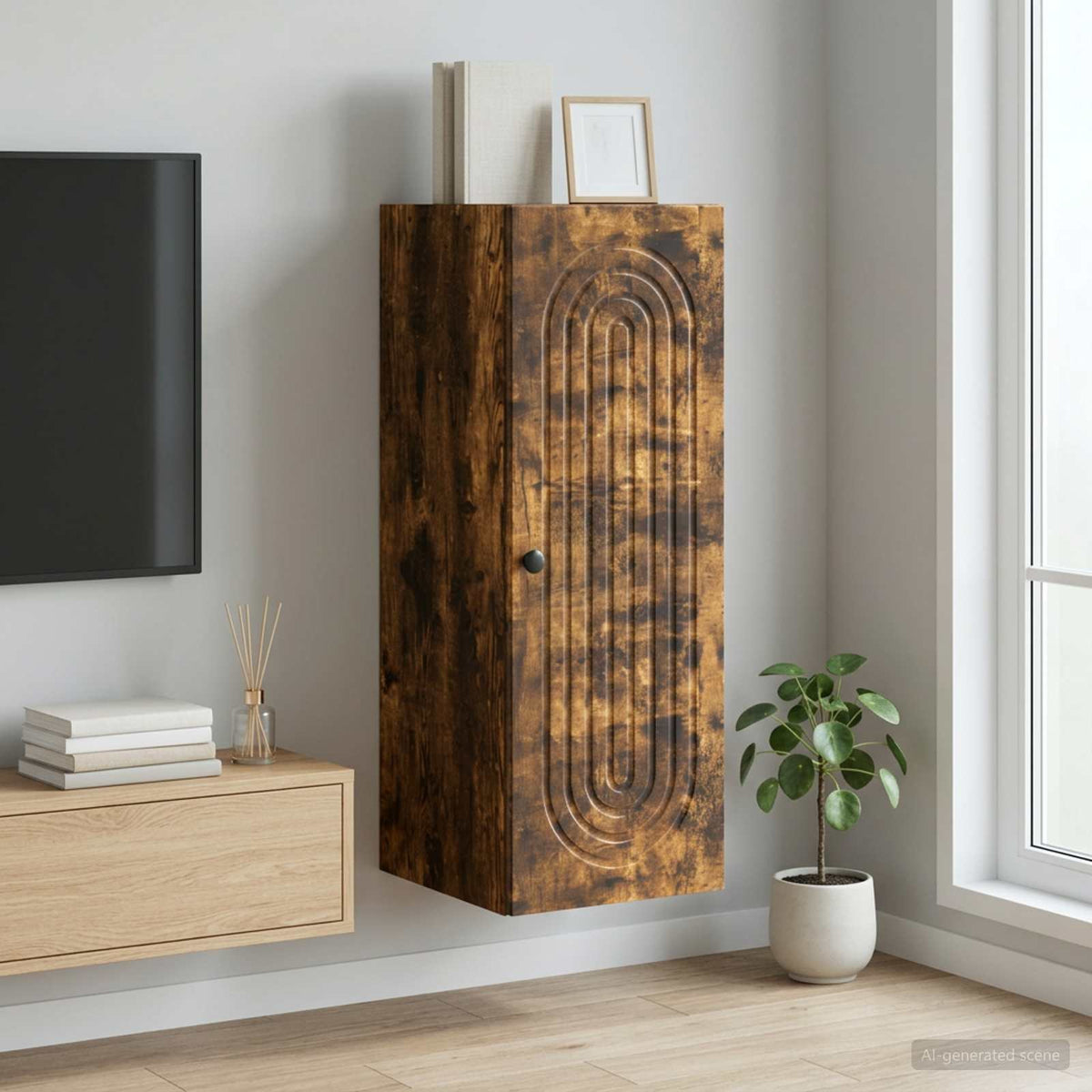 Wandkast Gerookt eiken 33 x 34,5 x 90 cm Bewerkt hout is nu te koop bij PeponiXL, paradijselijk wonen!