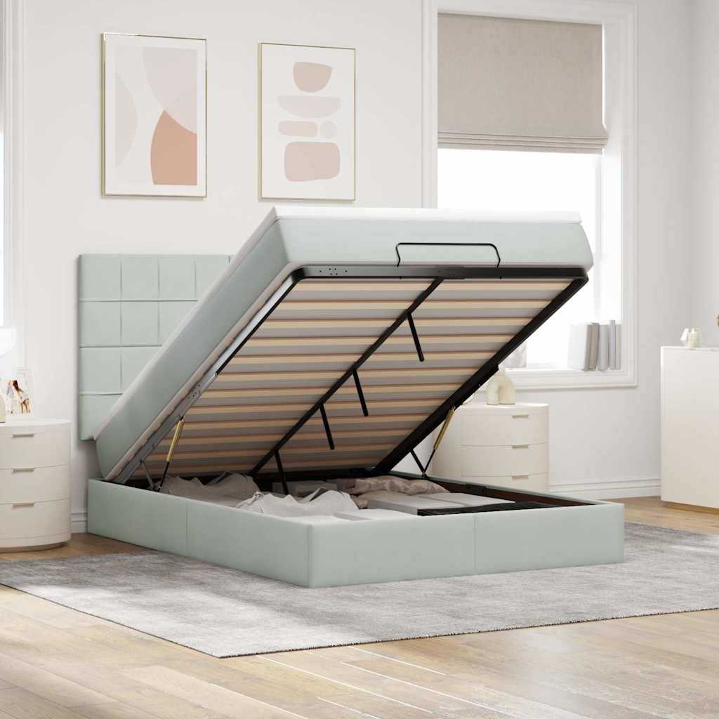 Ottoman bed met matrassen 140x200cm fluweel lichtgrijs is nu te koop bij PeponiXL, paradijselijk wonen!