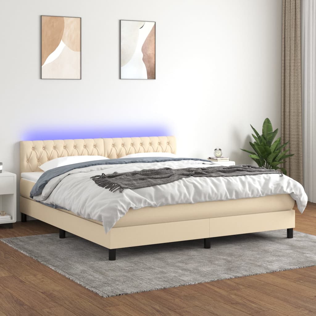 Boxspring met matras en LED stof crèmekleurig 180x200 cm is nu te koop bij PeponiXL, paradijselijk wonen!