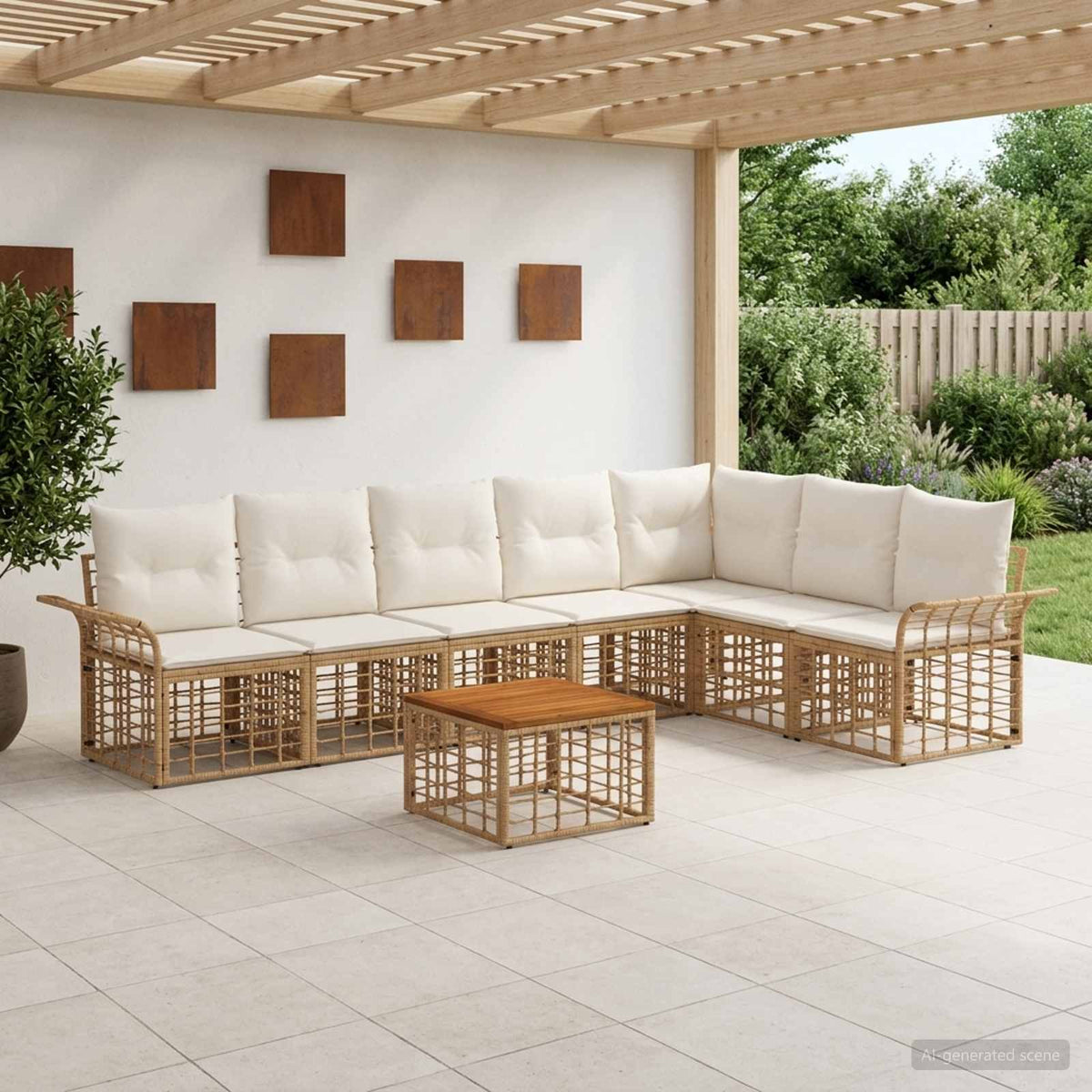 Buiten bankenset 8 pcs Natuurlijk en Crème Wit Polyester is nu te koop bij PeponiXL, paradijselijk wonen!
