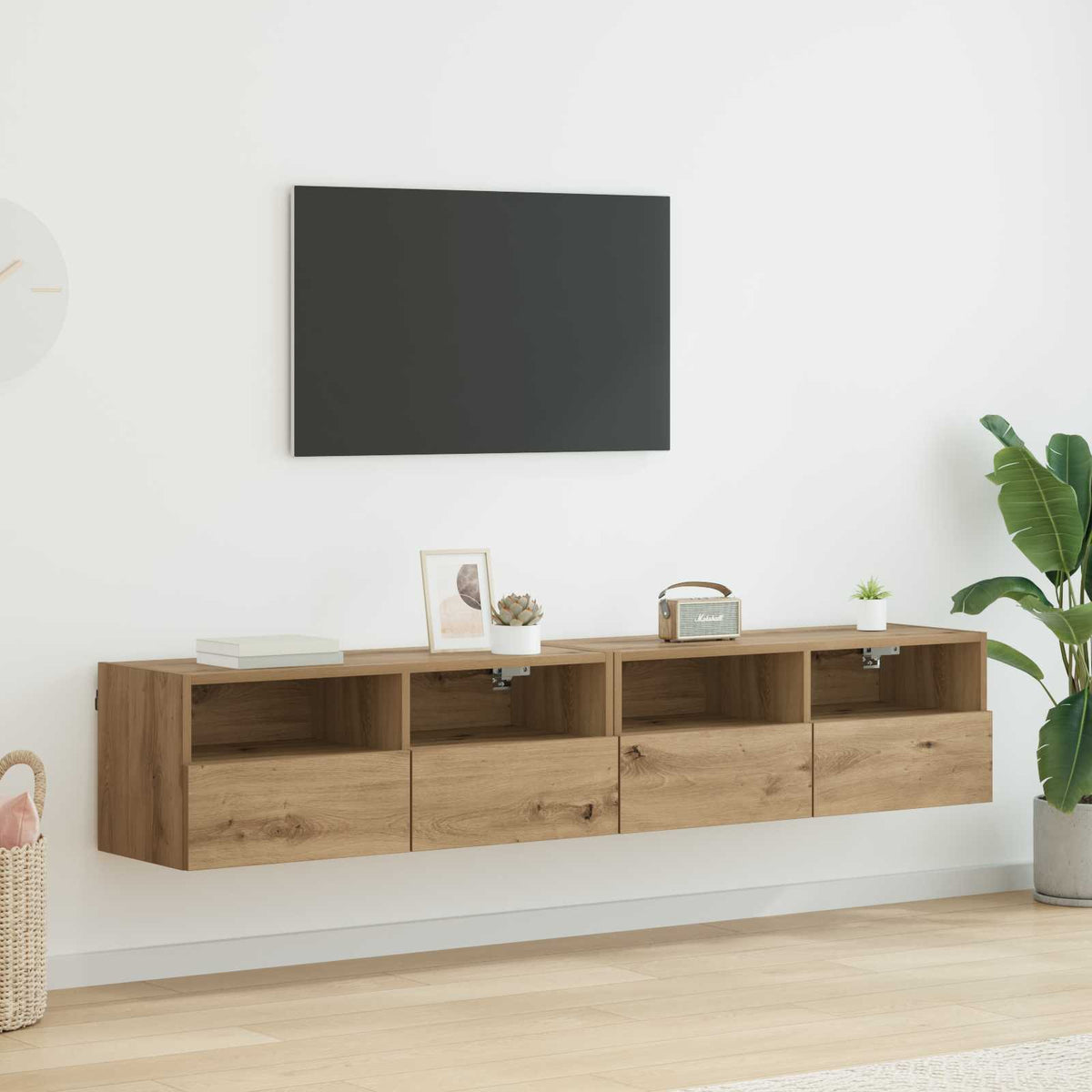TV Wandkasten 2 pcs Artisan Eiken Bewerkt hout is nu te koop bij PeponiXL, paradijselijk wonen!