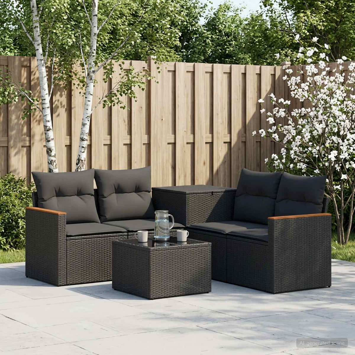 Bankstel 6 st Zwart Poly Rattan en Staal is nu te koop bij PeponiXL, paradijselijk wonen!