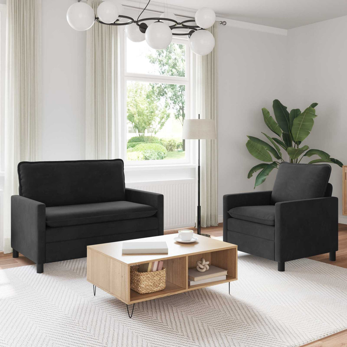 Bankstel 2 pcs Zwart Fluweel is nu te koop bij PeponiXL, paradijselijk wonen!