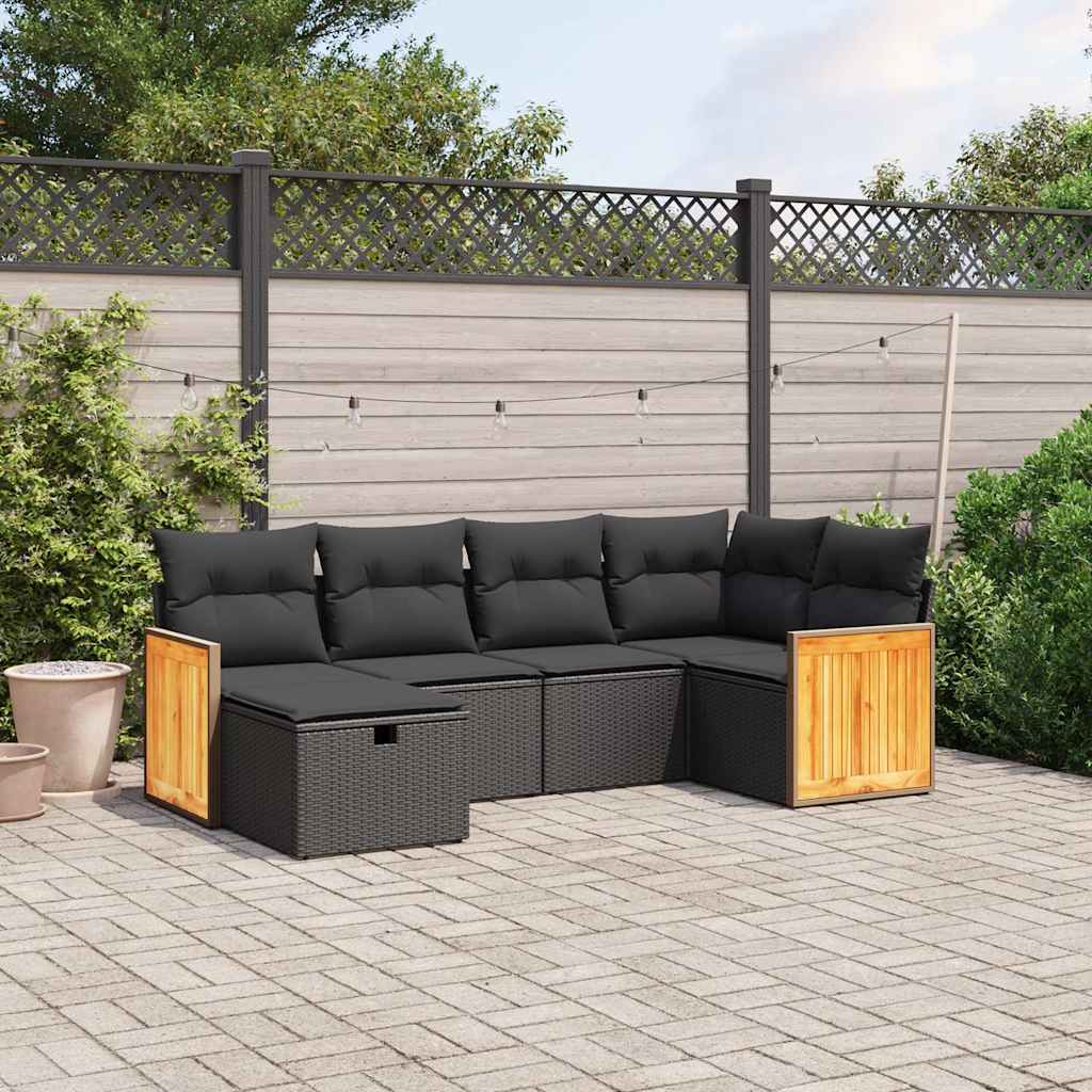 6-delige Loungeset met kussens poly rattan zwart is nu te koop bij PeponiXL, paradijselijk wonen!