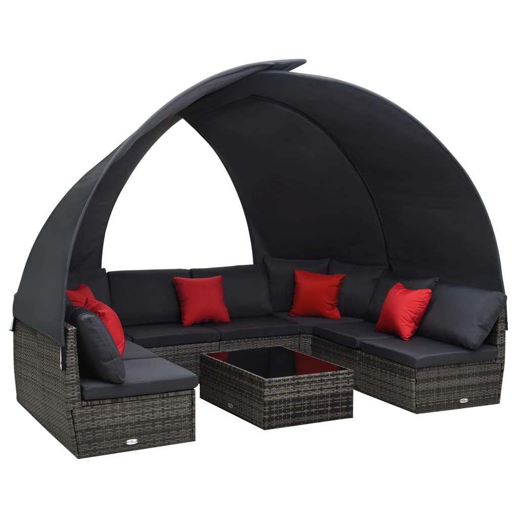 9-delige Loungeset met luifel poly rattan antraciet is nu te koop bij PeponiXL, paradijselijk wonen!