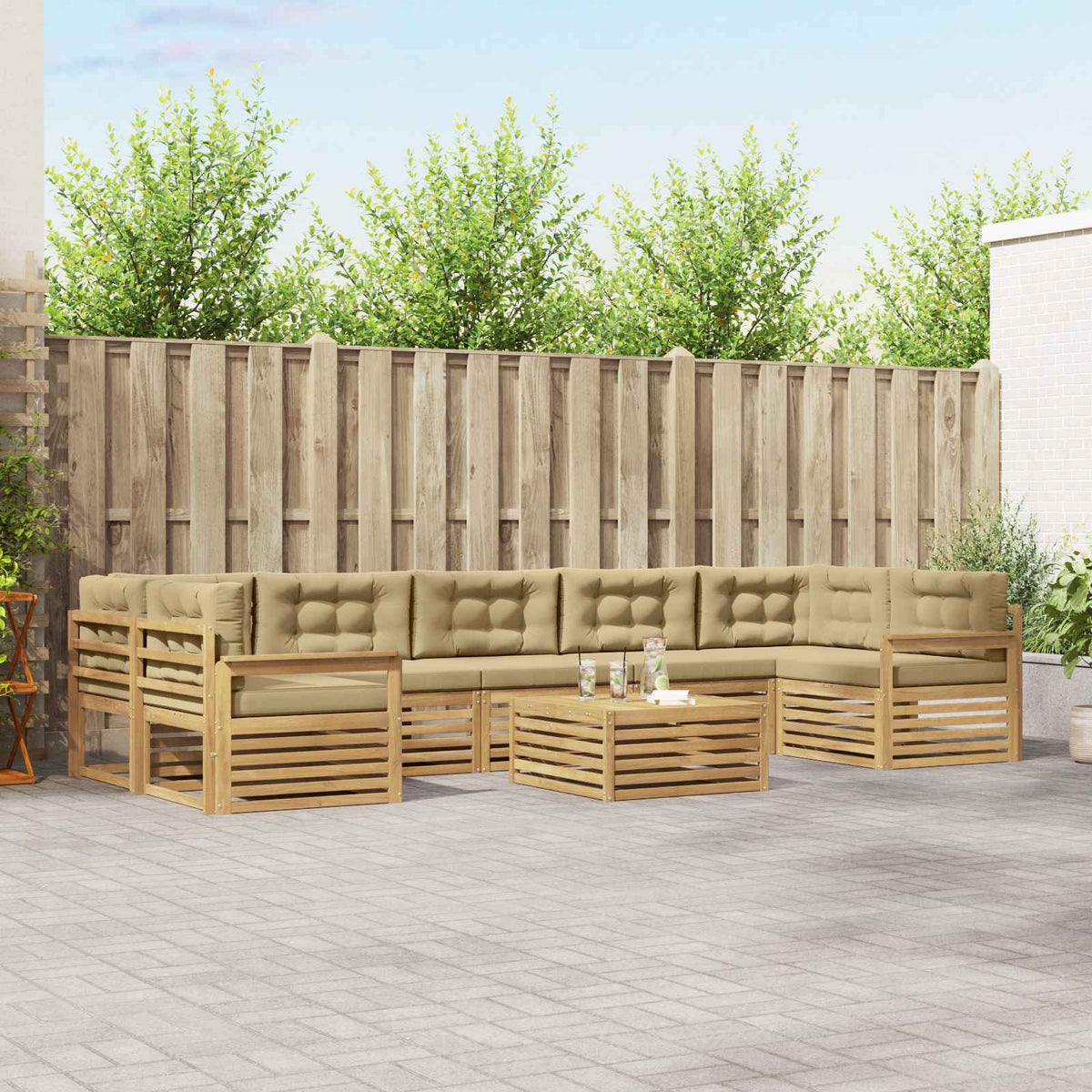 Buiten bankenset 8 pcs Wit en Beige Massief Acaciahout is nu te koop bij PeponiXL, paradijselijk wonen!
