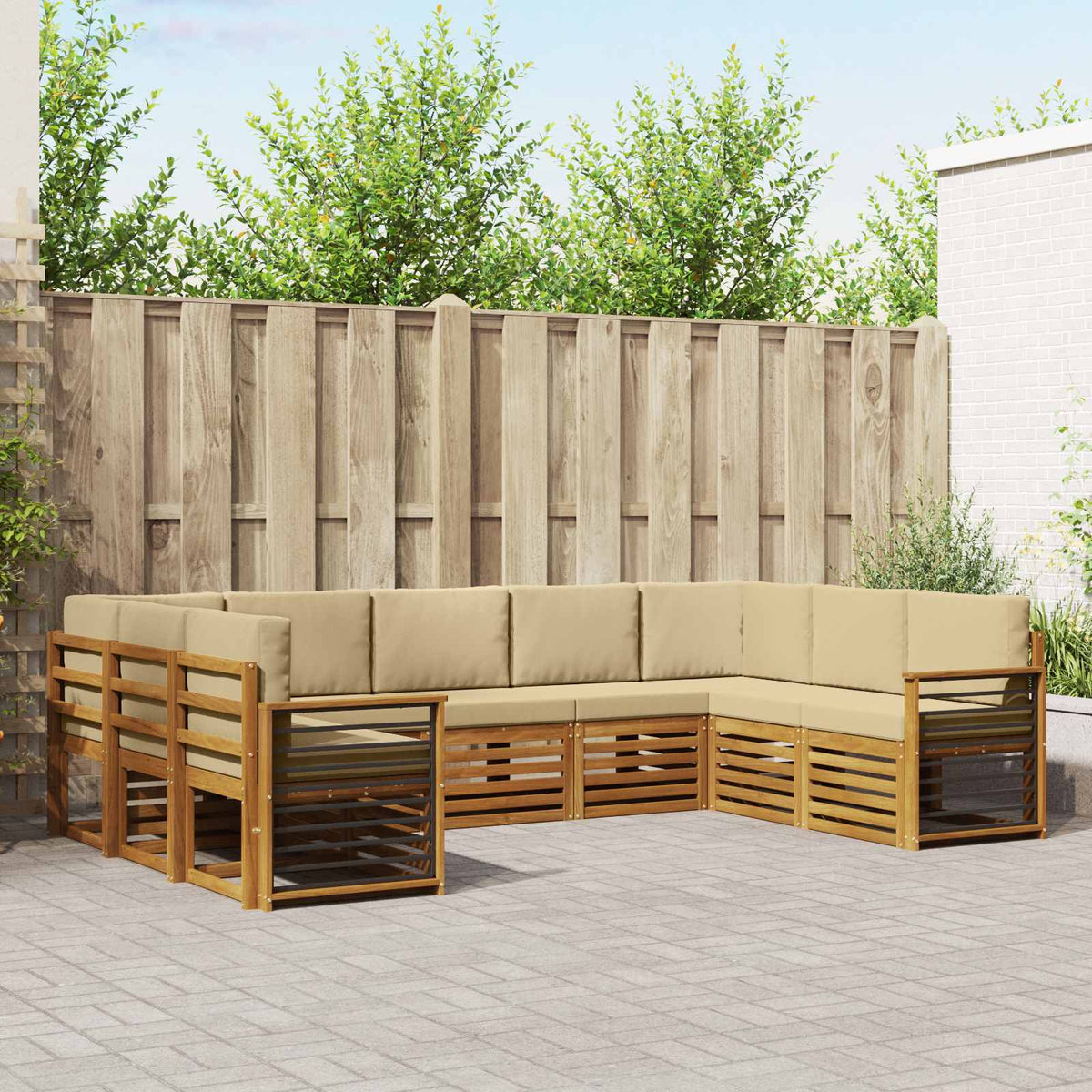 Hoekbank Set met kussen 9 pcs Natuurlijk en Beige is nu te koop bij PeponiXL, paradijselijk wonen!