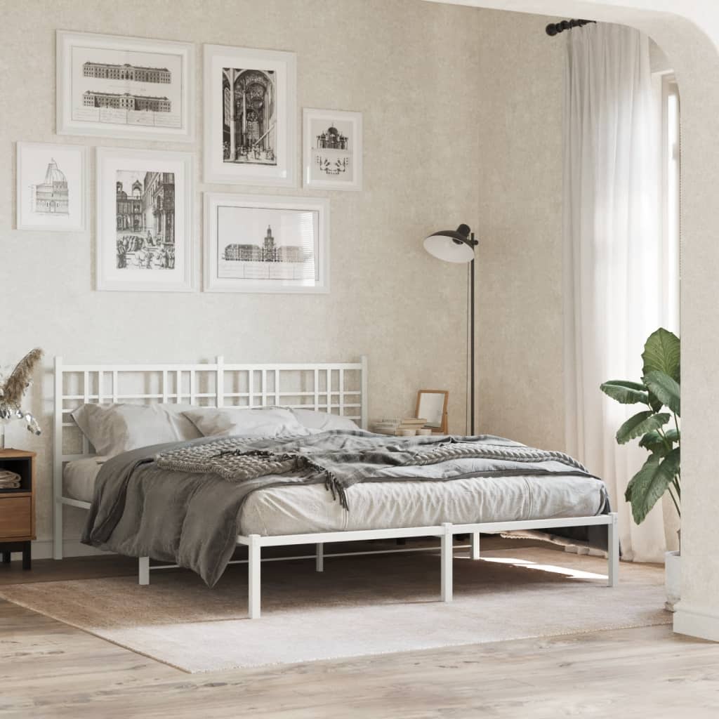 Bedframe met hoofdbord metaal wit 150x200 cm is nu te koop bij PeponiXL, paradijselijk wonen!