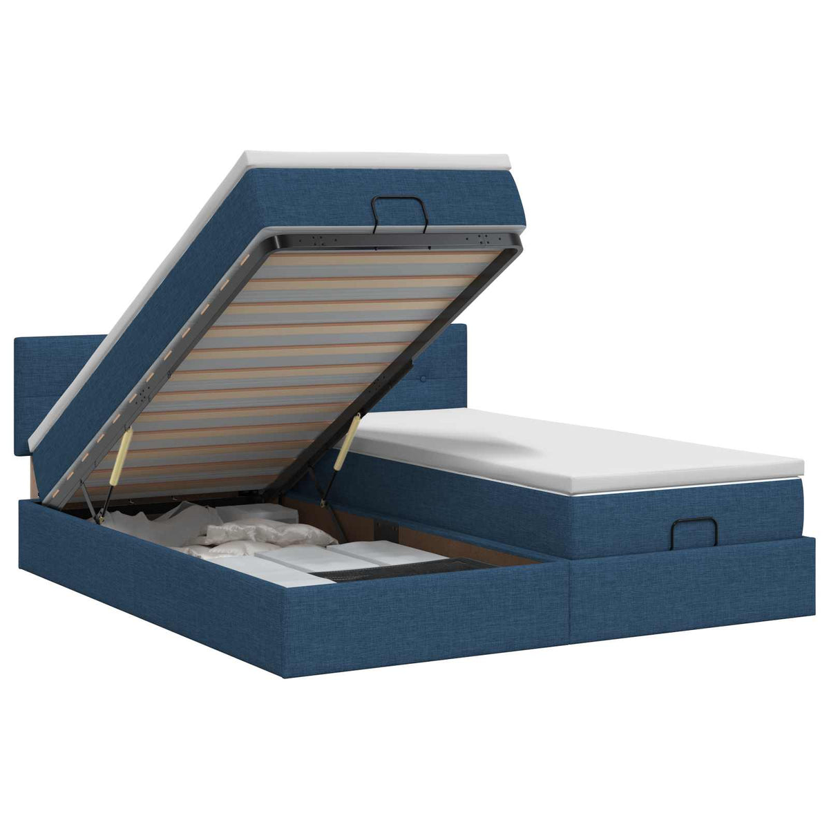 Ottoman bed met matras met hoofdeinde 2 st Blauw Stof is nu te koop bij PeponiXL, paradijselijk wonen!