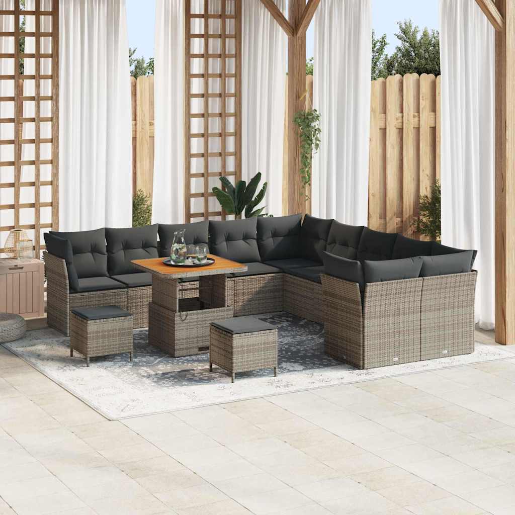 Tuinbankenset 13 pcs Grijs poly rattan is nu te koop bij PeponiXL, paradijselijk wonen!