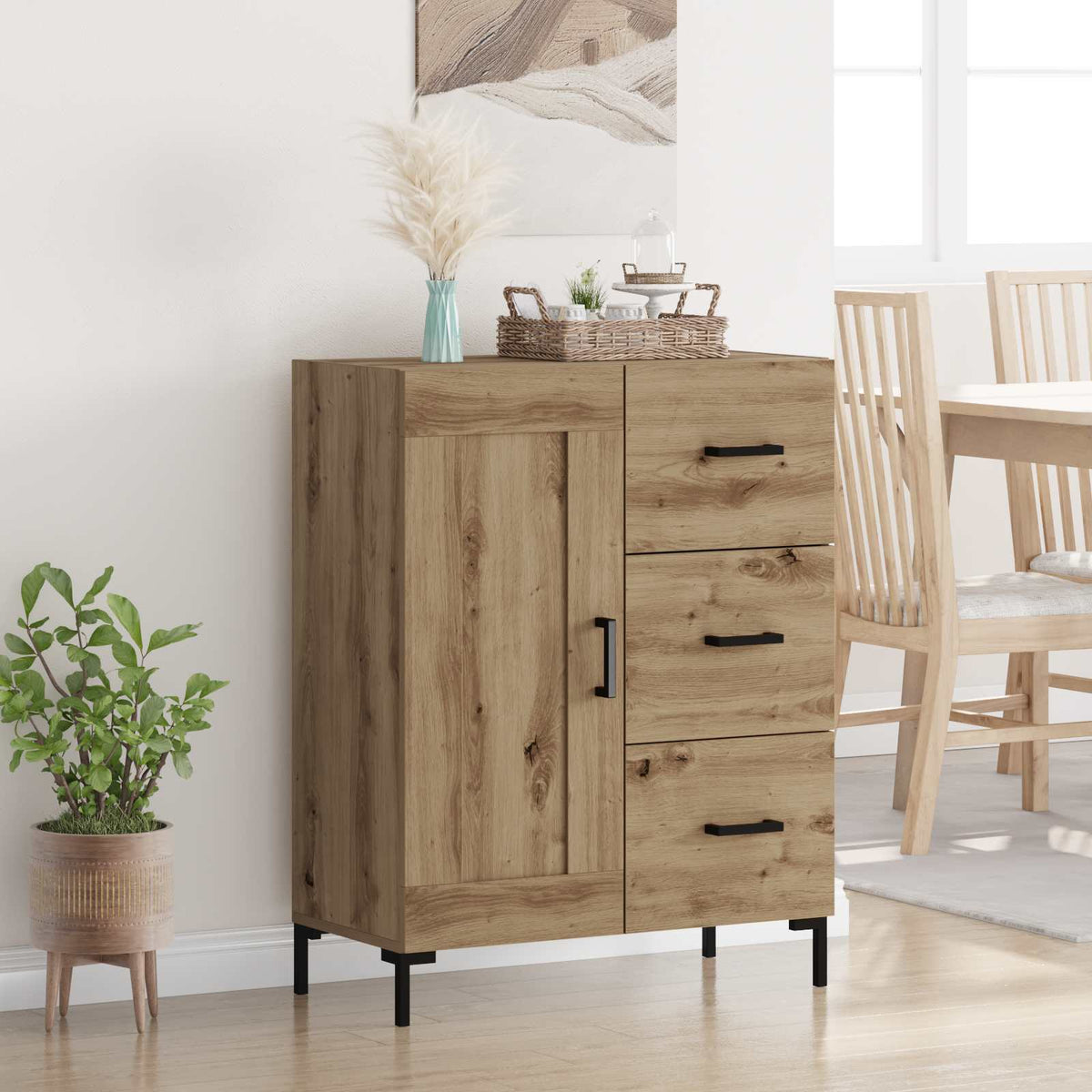 Dressoir artisanaal eikenkleurig 69.5 x 34 x 90 cm Bewerkt hout is nu te koop bij PeponiXL, paradijselijk wonen!