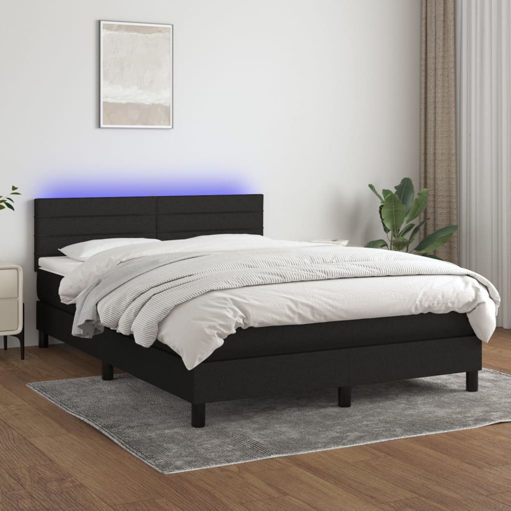 Boxspring met matras en LED stof zwart 140x200 cm is nu te koop bij PeponiXL, paradijselijk wonen!