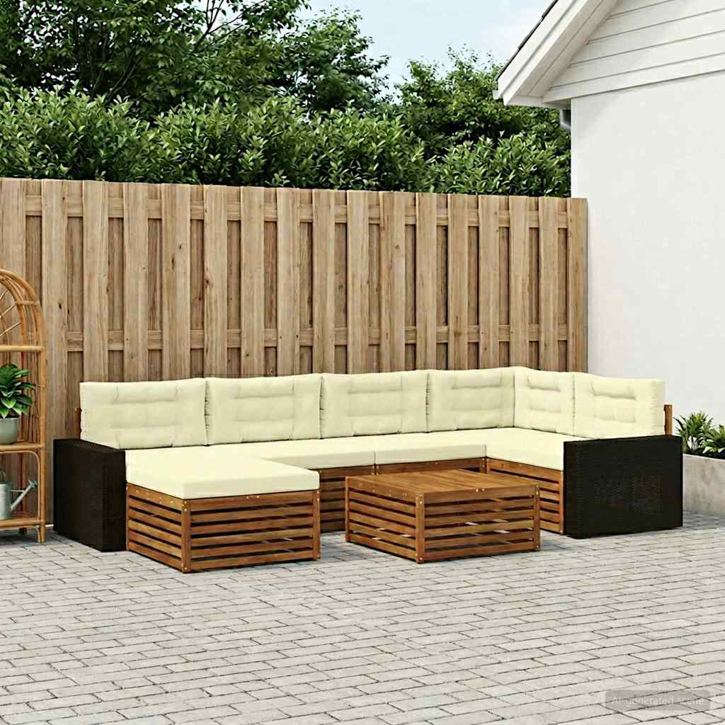 Buiten bankenset met kussen 7 pcs Natuurlijk en Crème is nu te koop bij PeponiXL, paradijselijk wonen!