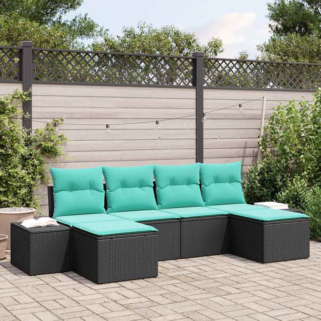 Tuin Sofa Set 4 st Zwart en Turquoise poly rattan is nu te koop bij PeponiXL, paradijselijk wonen!