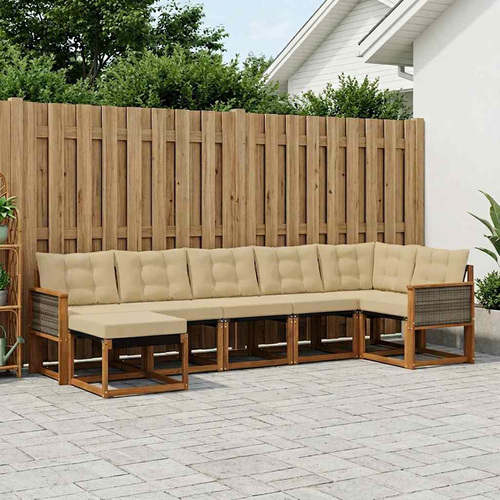 Buiten bankenset met kussen 7 pcs Natuurlijk en Beige is nu te koop bij PeponiXL, paradijselijk wonen!