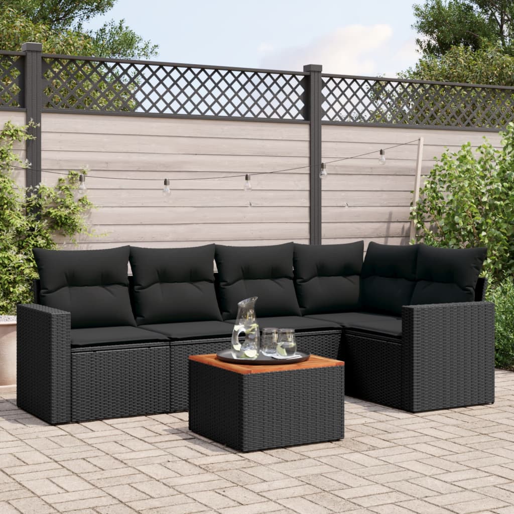 6-delige Loungeset met kussens poly rattan zwart is nu te koop bij PeponiXL, paradijselijk wonen!
