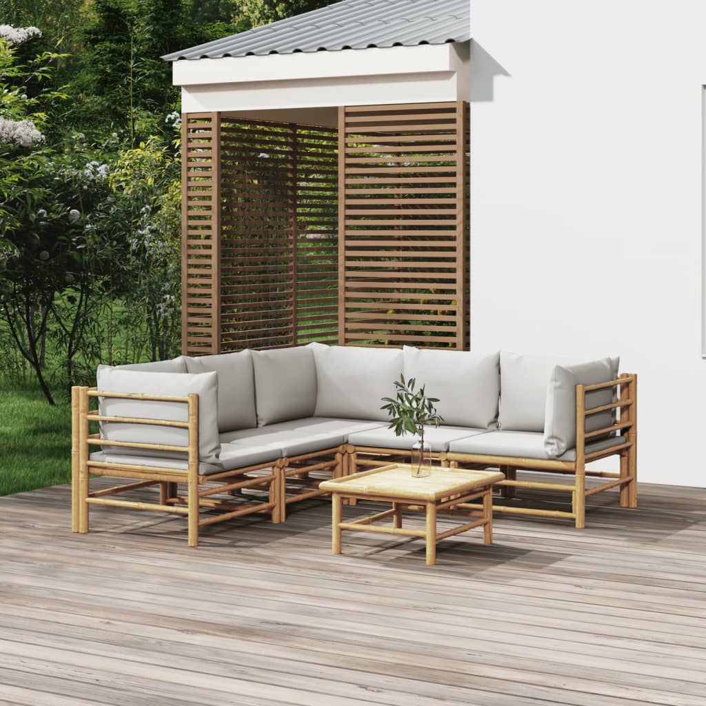 6-delige Loungeset met kussens bamboe lichtgrijs is nu te koop bij PeponiXL, paradijselijk wonen!