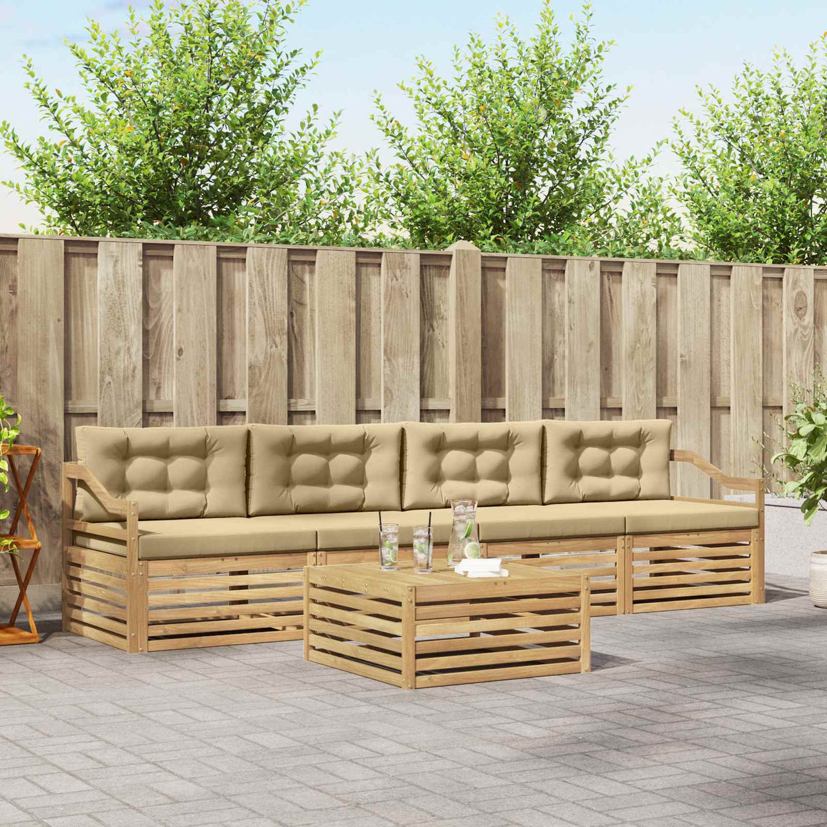 Buiten bankenset 5 pcs Wit en Beige Massief Acaciahout is nu te koop bij PeponiXL, paradijselijk wonen!