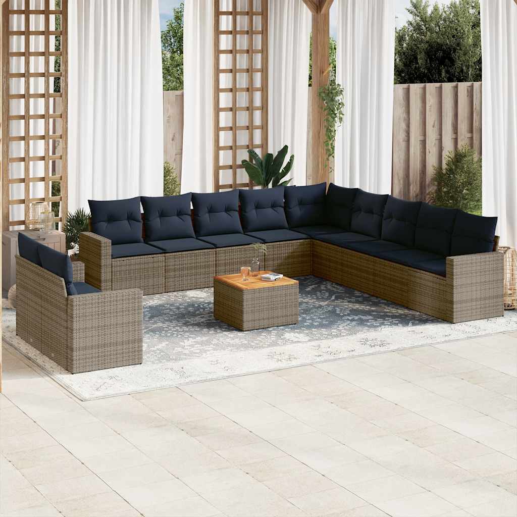 12-delige Loungeset met kussens poly rattan grijs is nu te koop bij PeponiXL, paradijselijk wonen!