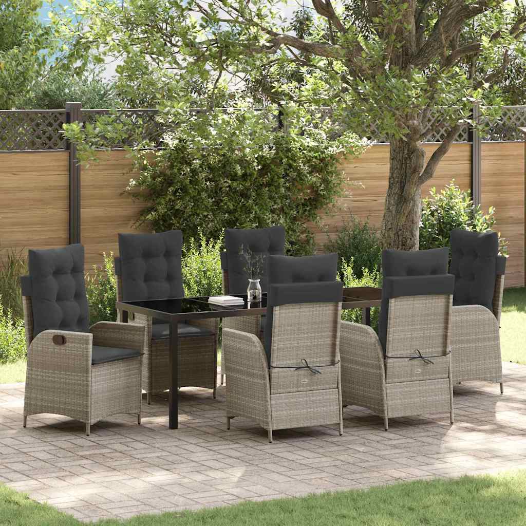 Tuin eettafelset met kussen 7 pcs Lichtgrijs poly rattan is nu te koop bij PeponiXL, paradijselijk wonen!