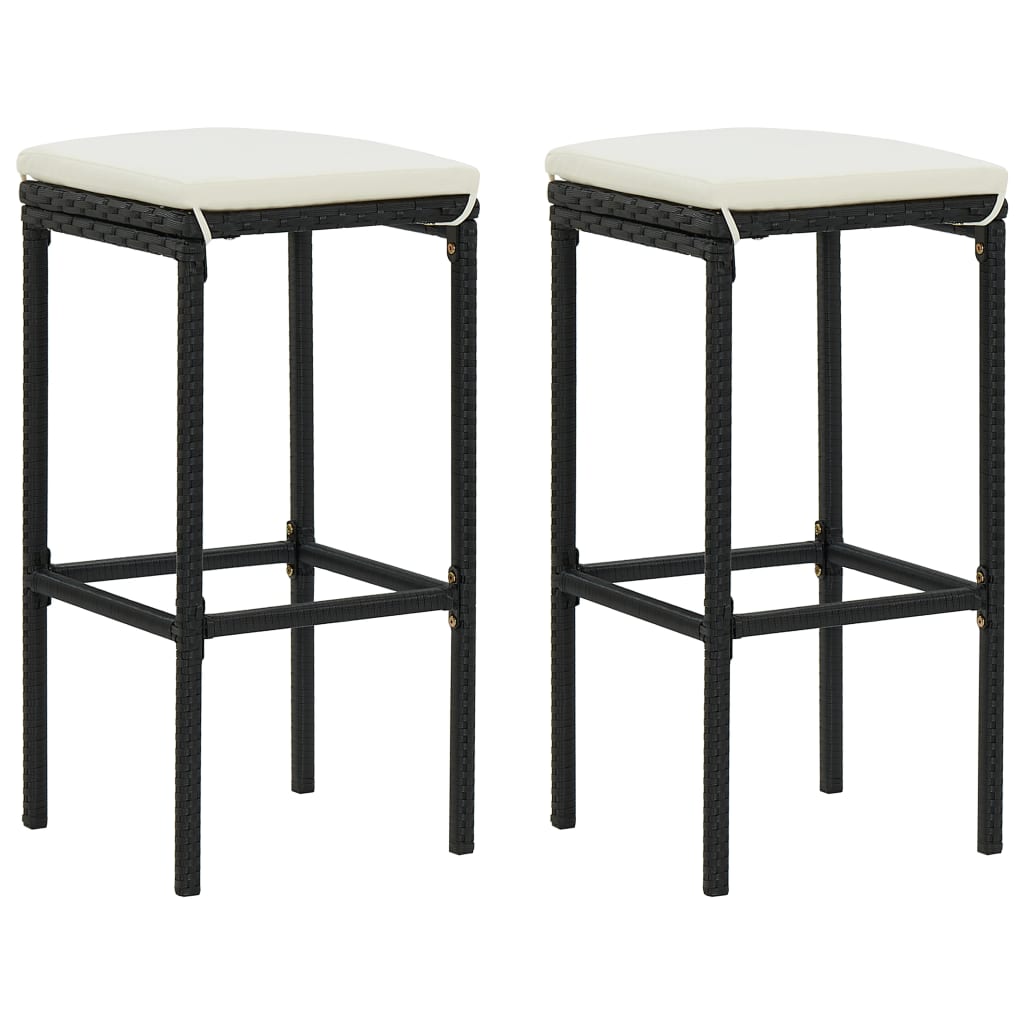 Barkrukken met kussens 2 st poly rattan zwart is nu te koop bij PeponiXL, paradijselijk wonen!