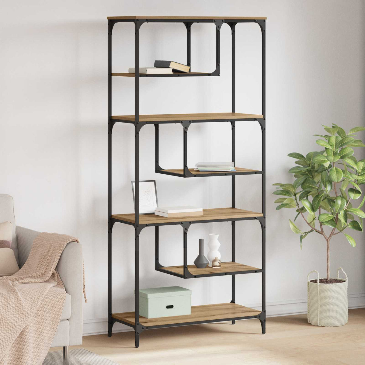 Boekenkast 6-laags 81 x 36 x 176 cm Bewerkt hout is nu te koop bij PeponiXL, paradijselijk wonen!