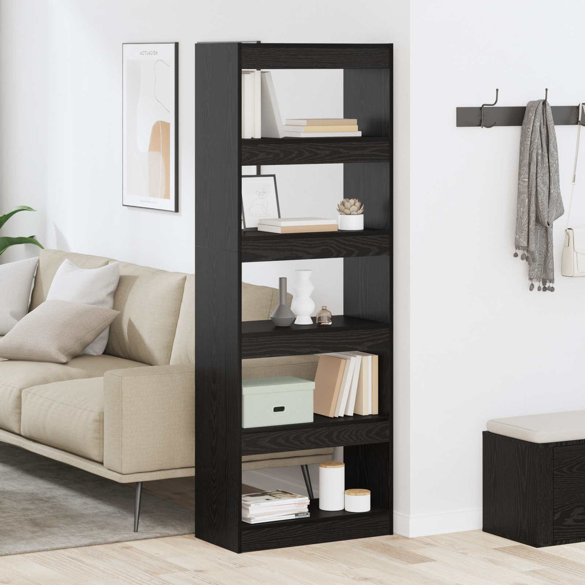 Boekenkast Zwart eiken 60 x 30 x 166 cm Bewerkt hout is nu te koop bij PeponiXL, paradijselijk wonen!