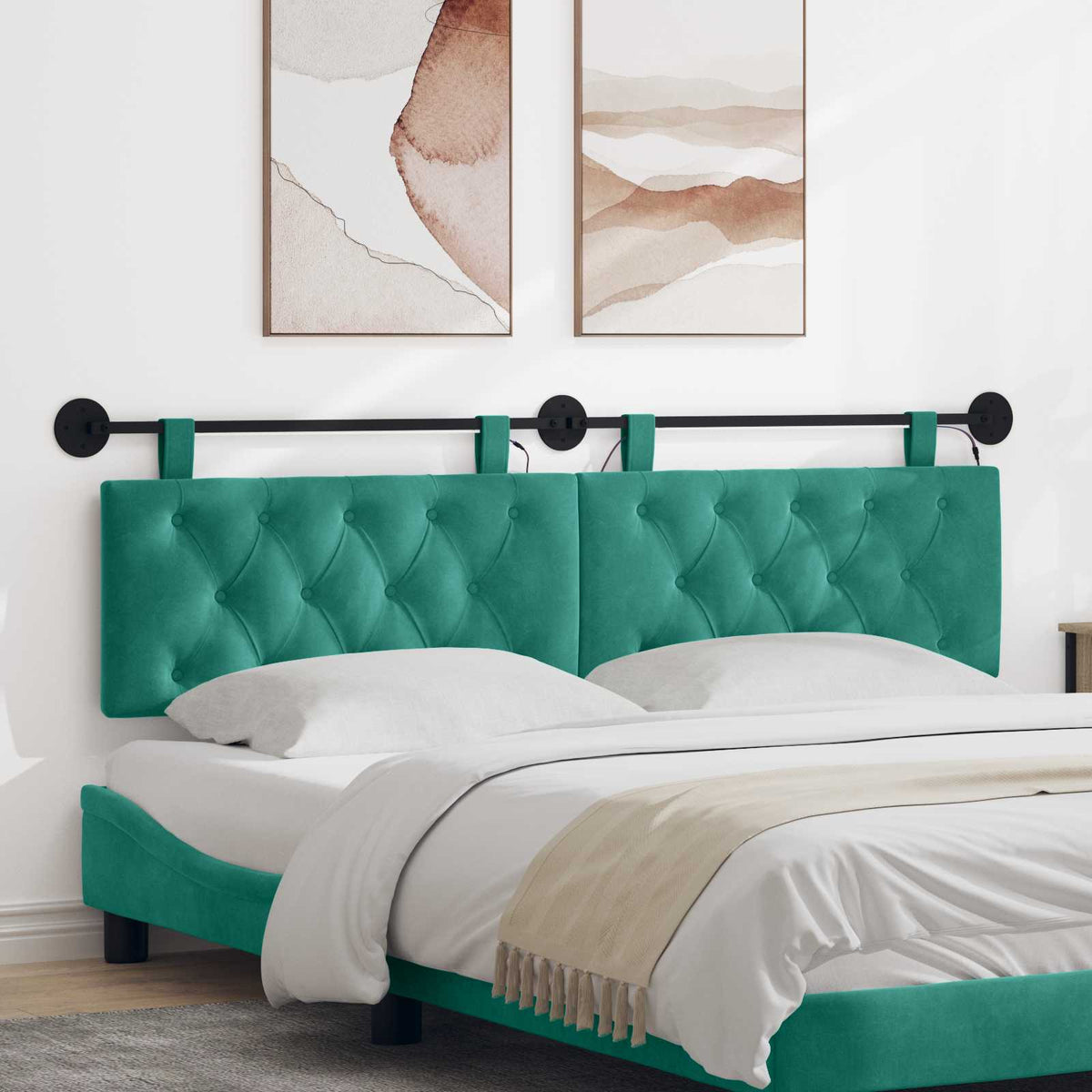 Hangend hoofdbord Met LED-verlichting Turquoise Fluweel is nu te koop bij PeponiXL, paradijselijk wonen!