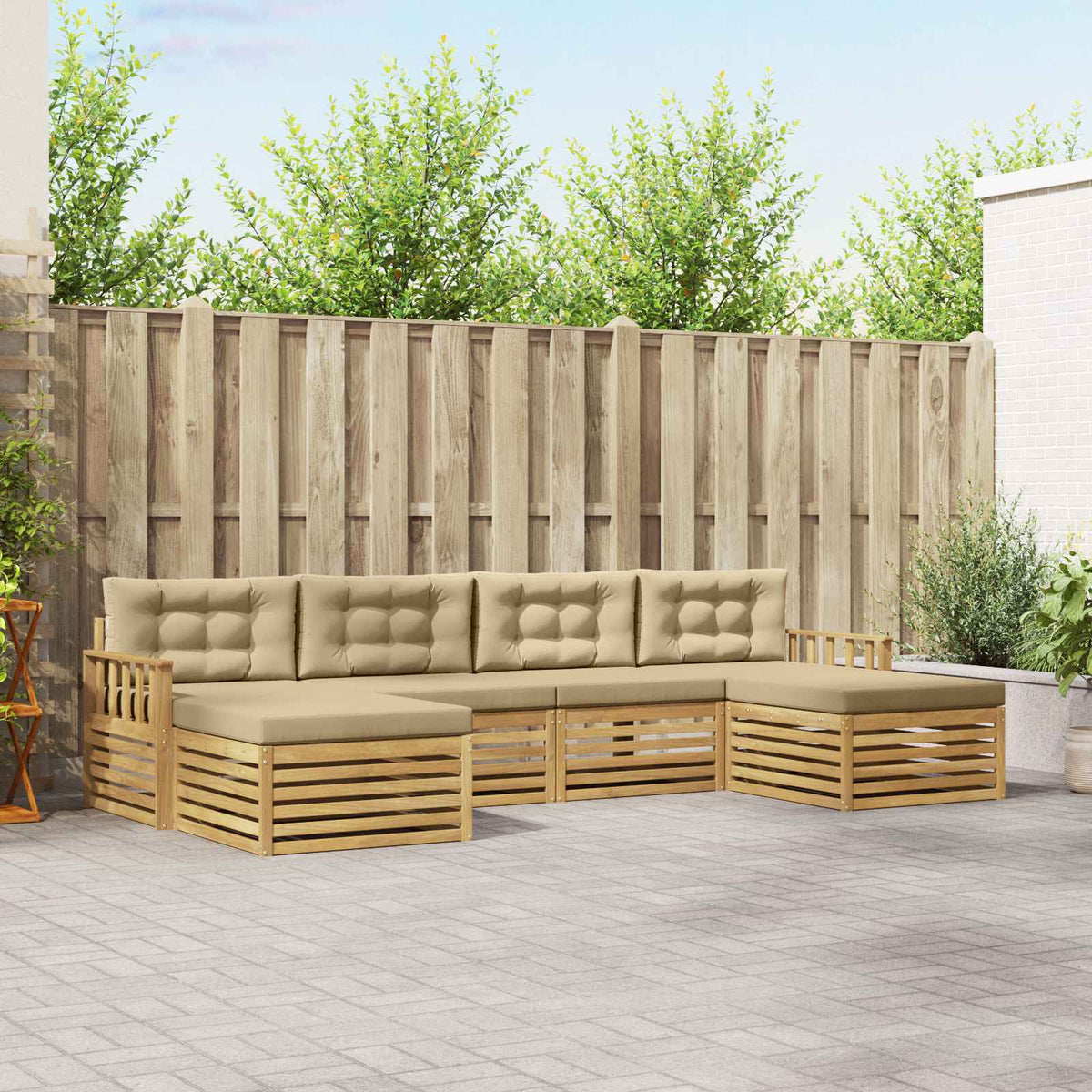 Sofa-Sets met kussen 6 pcs Wit en Beige Massief Acaciahout is nu te koop bij PeponiXL, paradijselijk wonen!