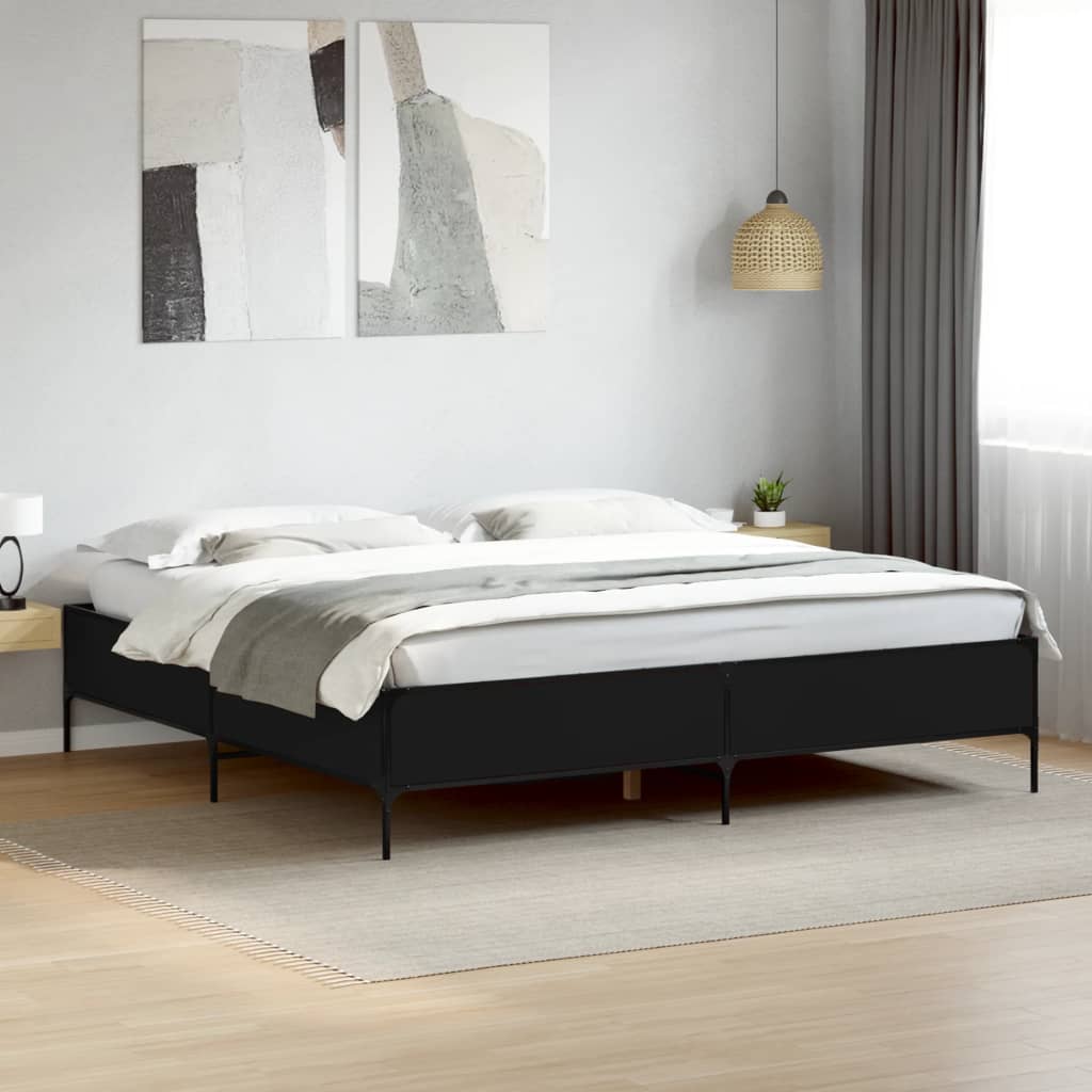 Bedframe bewerkt hout metaal zwart 200x200 cm is nu te koop bij PeponiXL, paradijselijk wonen!