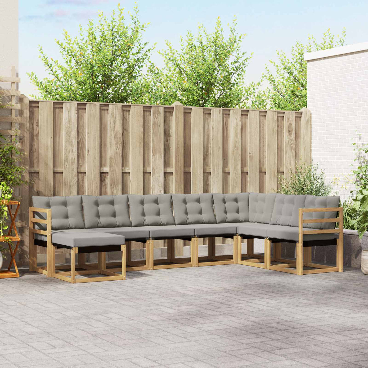 Buiten bankenset met kussen 8 pcs Wit en Lichtgrijs is nu te koop bij PeponiXL, paradijselijk wonen!