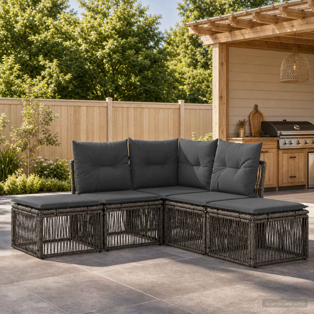 Tuinbankenset 5 pcs Grijs poly rattan is nu te koop bij PeponiXL, paradijselijk wonen!