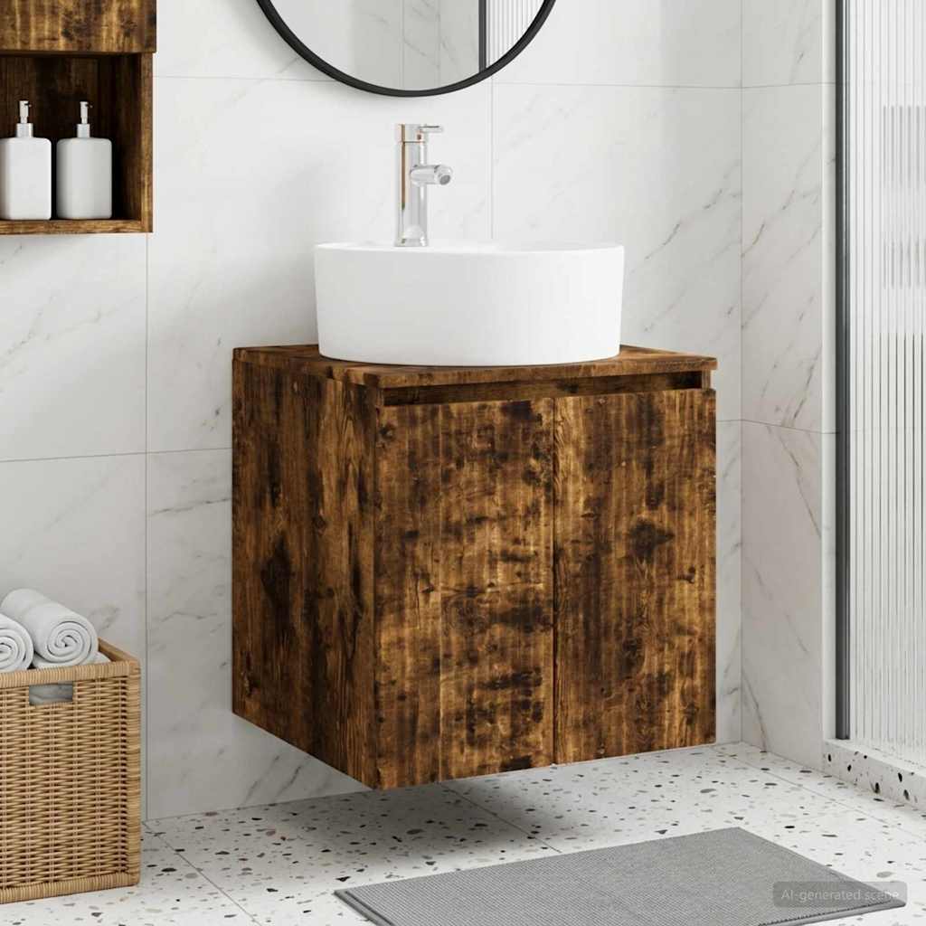 Wandgemonteerde wastafelmeubel Gerookt eiken is nu te koop bij PeponiXL, paradijselijk wonen!