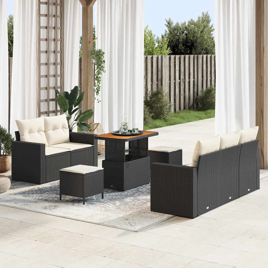 Tuin Sofa Set met kussen 8 pcs Zwart en Crème poly rattan is nu te koop bij PeponiXL, paradijselijk wonen!