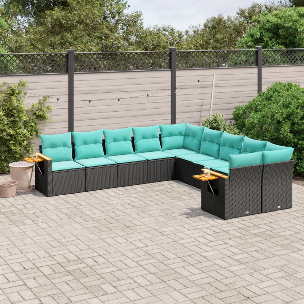 10-delige Loungeset met kussens poly rattan zwart is nu te koop bij PeponiXL, paradijselijk wonen!
