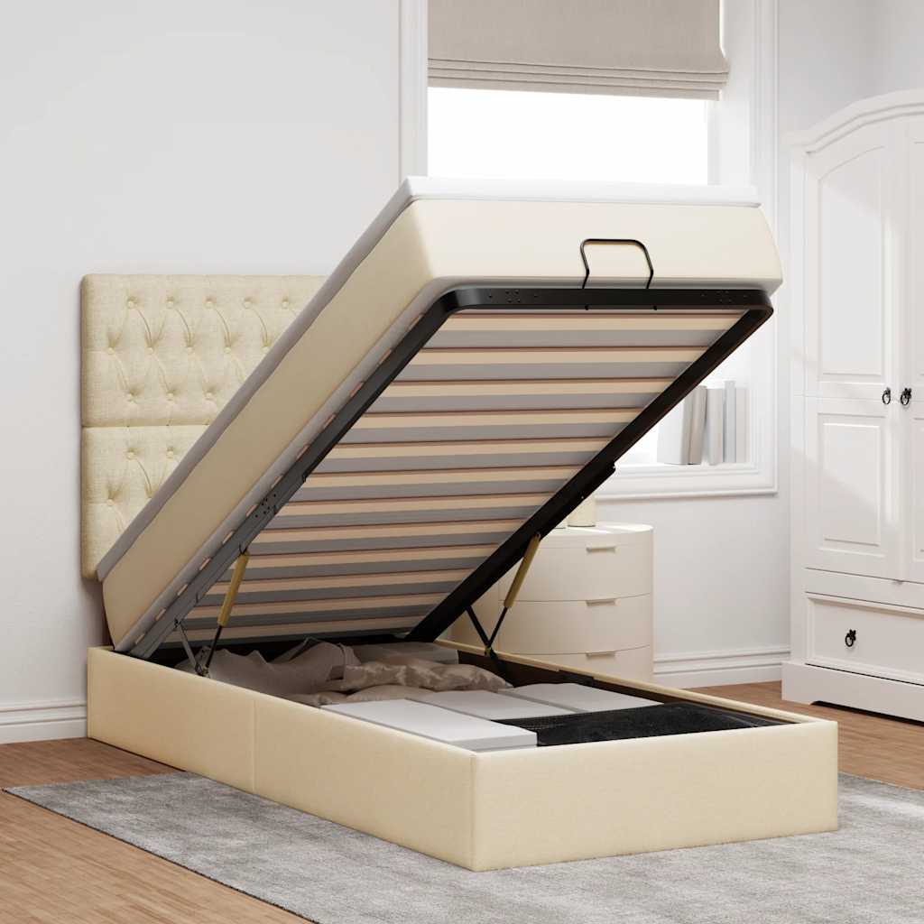 Bed met matras 90x200 cm stof crèmekleurig is nu te koop bij PeponiXL, paradijselijk wonen!