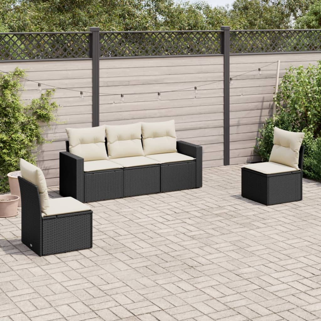 5-delige Loungeset met kussens poly rattan zwart is nu te koop bij PeponiXL, paradijselijk wonen!