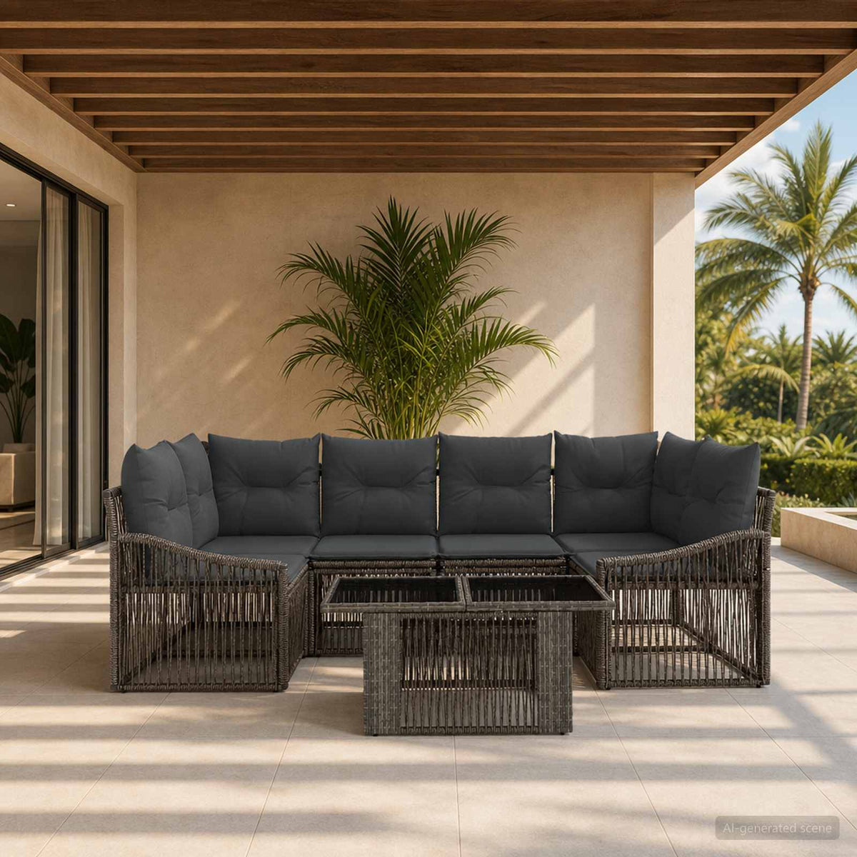 Tuinbankenset 7 st Grijs en Donkergrijs poly rattan is nu te koop bij PeponiXL, paradijselijk wonen!