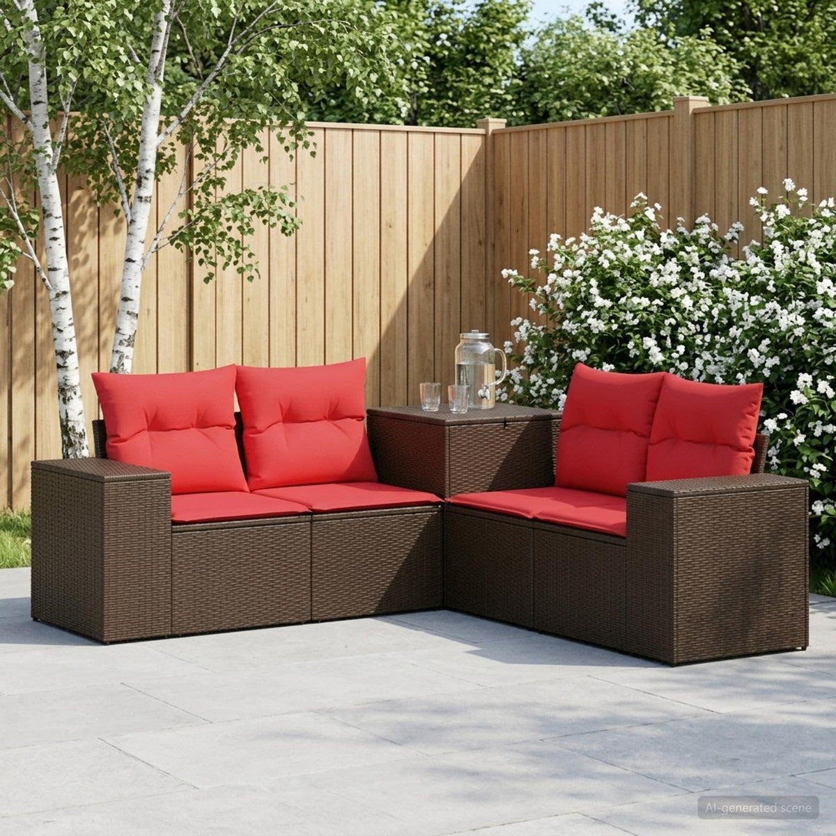 Bankstel 5 st Bruin en Rood Poly Rattan en Staal is nu te koop bij PeponiXL, paradijselijk wonen!