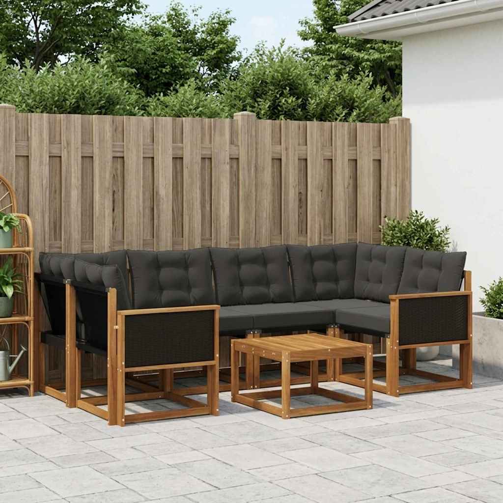 Buiten bankenset met kussen 7 pcs Naturel en Zwart is nu te koop bij PeponiXL, paradijselijk wonen!