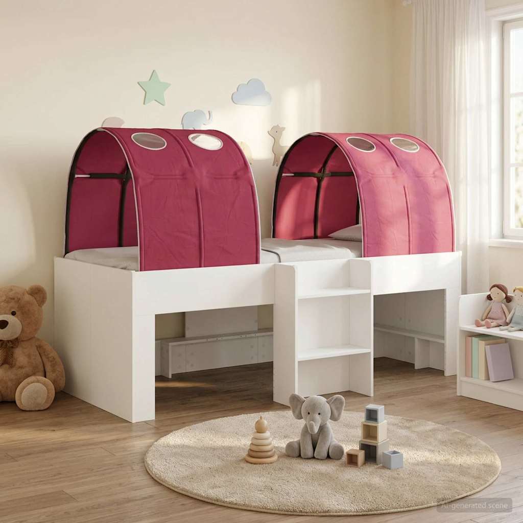 Hoge Bed Frame voor Kids met Tunnel 3 st Wit en Rood is nu te koop bij PeponiXL, paradijselijk wonen!